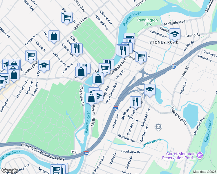 map of restaurants, bars, coffee shops, grocery stores, and more near 31 Newby Avenue in Woodland Park