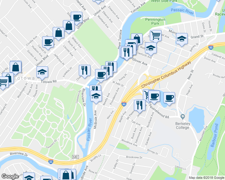 map of restaurants, bars, coffee shops, grocery stores, and more near 25 Newby Avenue in Woodland Park