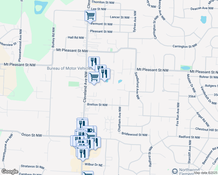 map of restaurants, bars, coffee shops, grocery stores, and more near 3146 Whitewood Street Northwest in North Canton