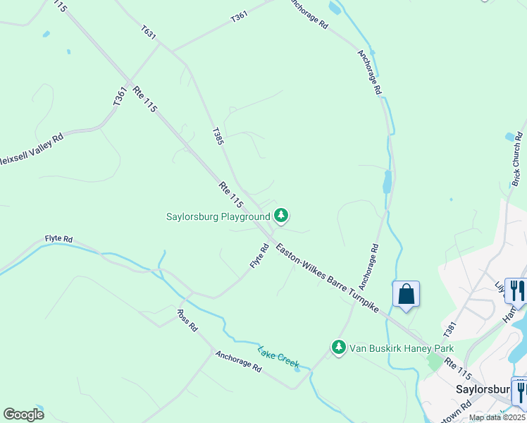 map of restaurants, bars, coffee shops, grocery stores, and more near 1036 Route 115 in Saylorsburg