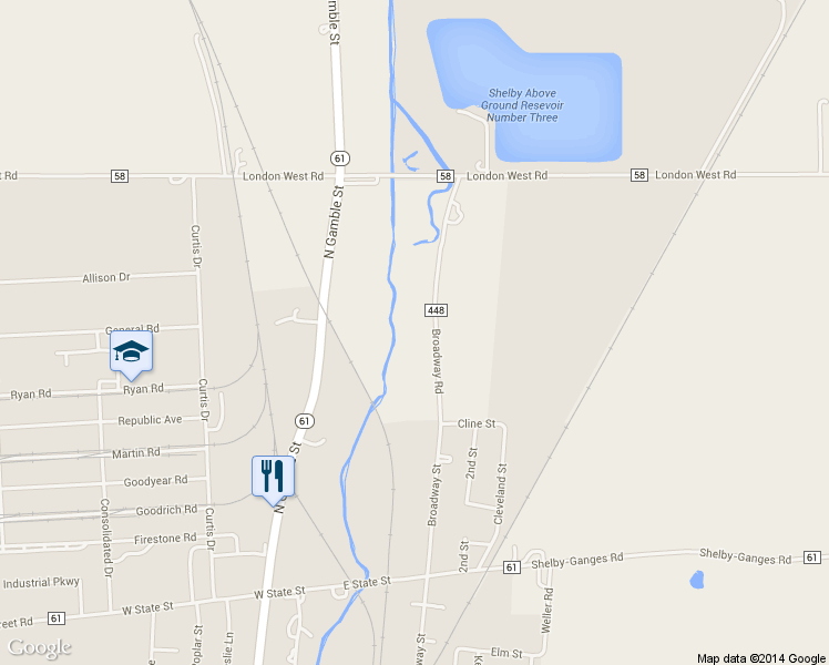 map of restaurants, bars, coffee shops, grocery stores, and more near 5425 Broadway Street in Shelby