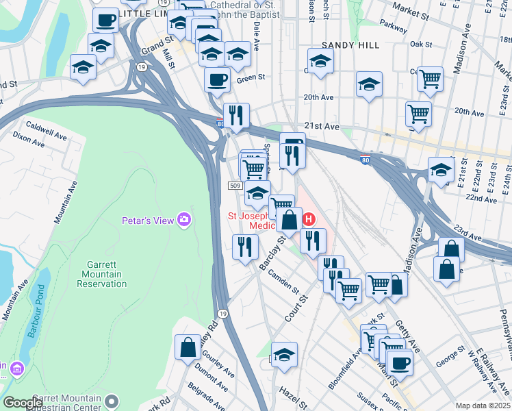 map of restaurants, bars, coffee shops, grocery stores, and more near 36 Chadwick Street in Paterson