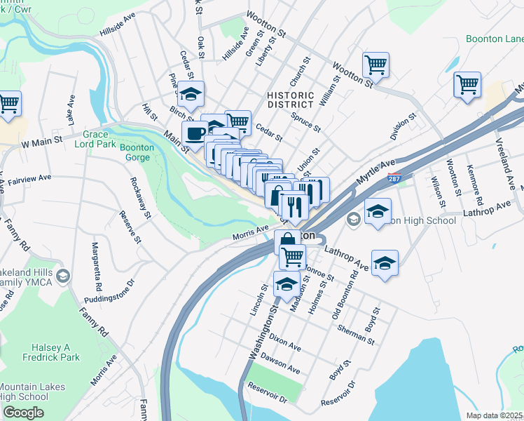map of restaurants, bars, coffee shops, grocery stores, and more near in Boonton