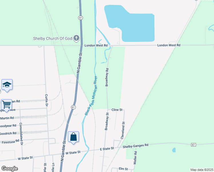 map of restaurants, bars, coffee shops, grocery stores, and more near 5425 Broadway Street in Shelby