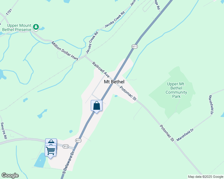 map of restaurants, bars, coffee shops, grocery stores, and more near 2455 North Delaware Drive in Mount Bethel