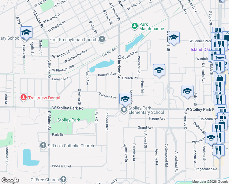 map of restaurants, bars, coffee shops, grocery stores, and more near 1900-1998 Del Mar Avenue in Grand Island