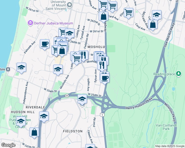 map of restaurants, bars, coffee shops, grocery stores, and more near in The Bronx