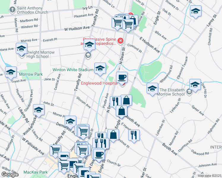 map of restaurants, bars, coffee shops, grocery stores, and more near 276 Pindle Avenue in Englewood