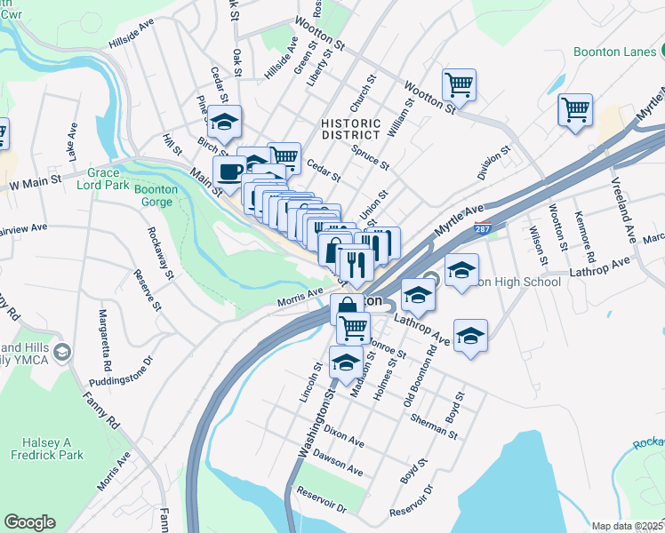 map of restaurants, bars, coffee shops, grocery stores, and more near in Boonton