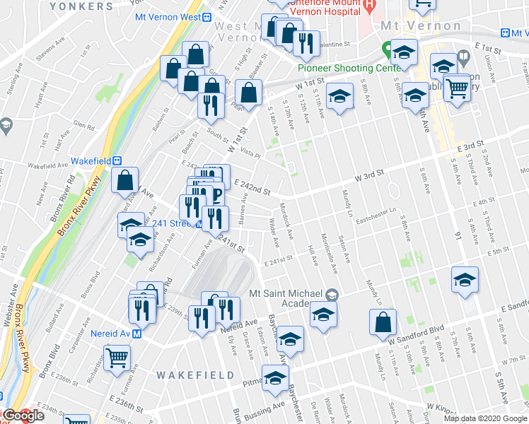 map of restaurants, bars, coffee shops, grocery stores, and more near 834 Penfield Street in Bronx