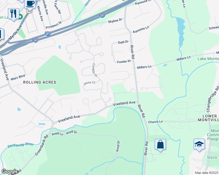 map of restaurants, bars, coffee shops, grocery stores, and more near 22 Lenox Court in Montville