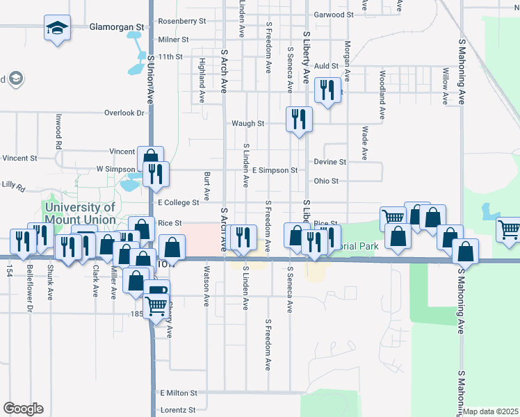 map of restaurants, bars, coffee shops, grocery stores, and more near 1815 South Freedom Avenue in Alliance