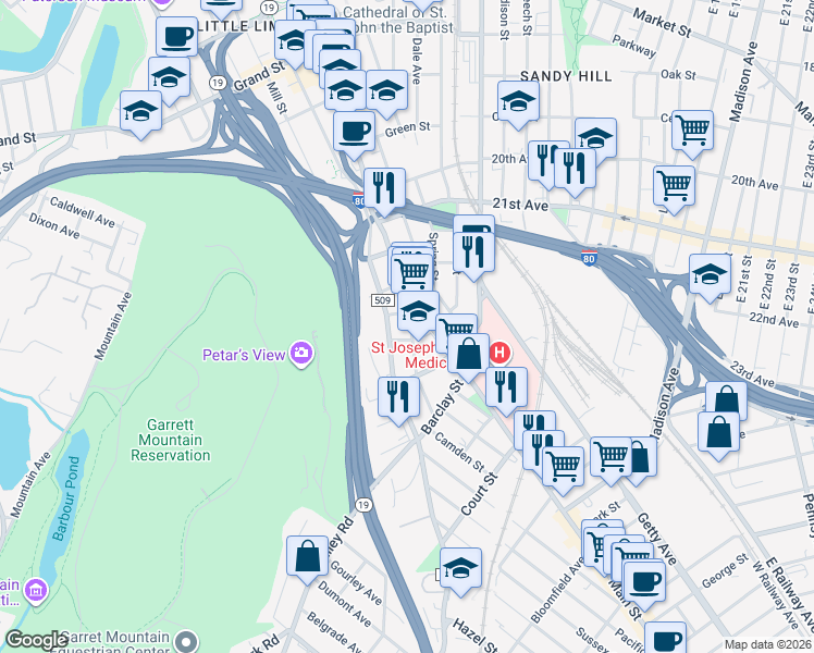 map of restaurants, bars, coffee shops, grocery stores, and more near 12 Chadwick Street in Paterson