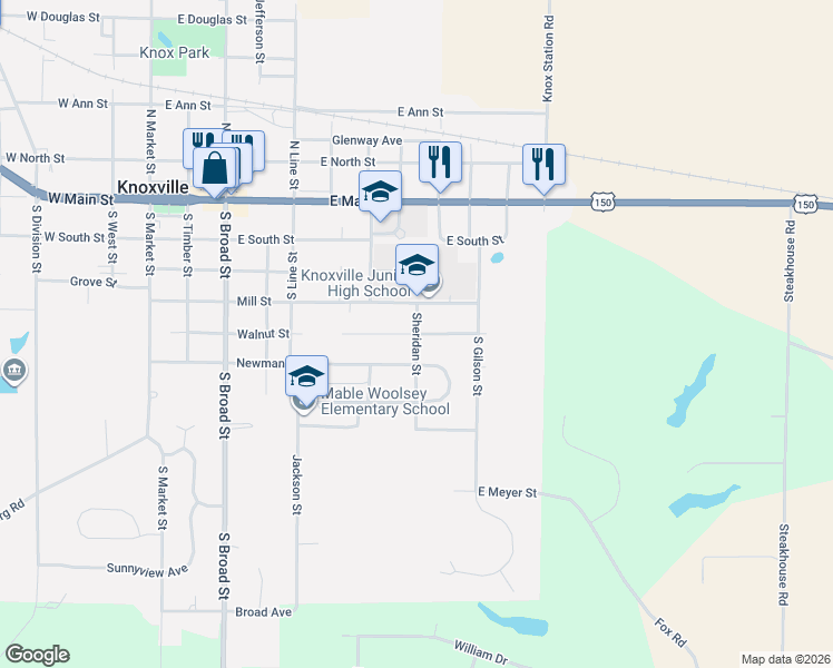 map of restaurants, bars, coffee shops, grocery stores, and more near 501 Sheridan Street in Knoxville