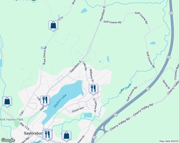 map of restaurants, bars, coffee shops, grocery stores, and more near 608 Williams Street in Saylorsburg
