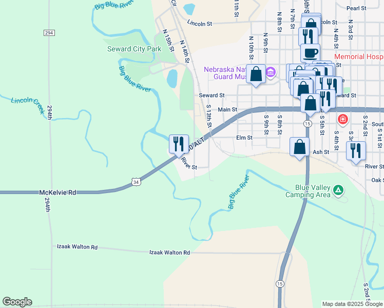 map of restaurants, bars, coffee shops, grocery stores, and more near 448 South 14th Street in Seward