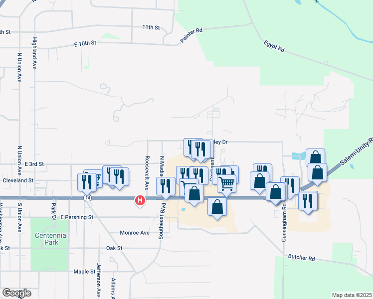 map of restaurants, bars, coffee shops, grocery stores, and more near 2350 East State Street in Salem