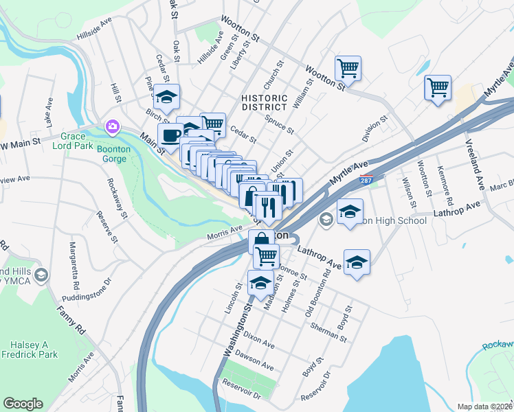 map of restaurants, bars, coffee shops, grocery stores, and more near in Boonton