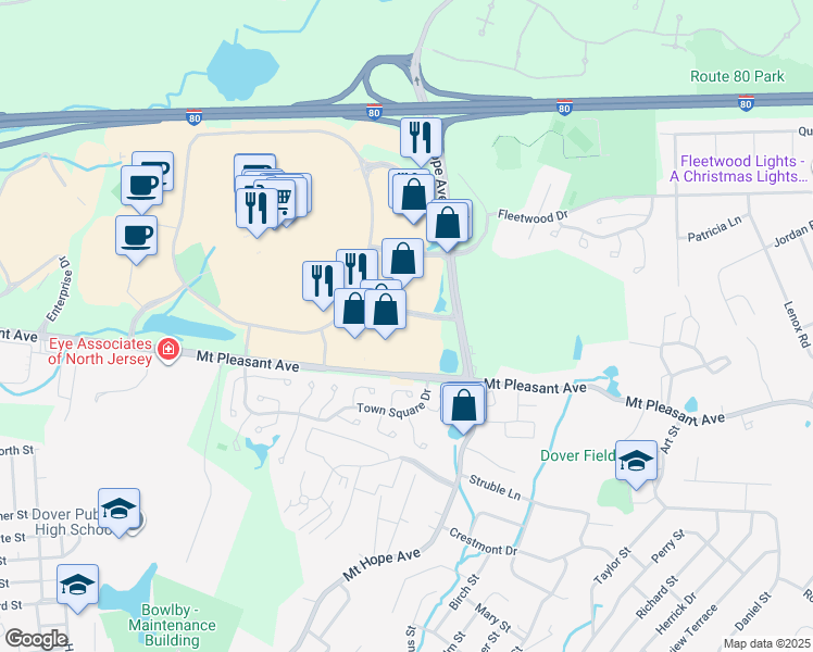 map of restaurants, bars, coffee shops, grocery stores, and more near 339 Mount Hope Avenue in Rockaway