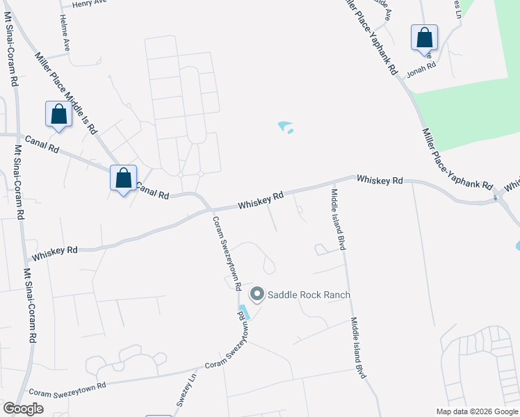 map of restaurants, bars, coffee shops, grocery stores, and more near 96 Whiskey Road in Middle Island