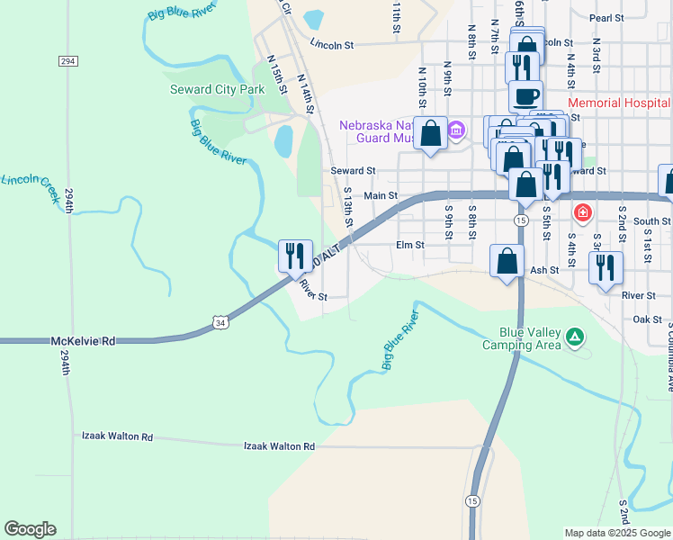 map of restaurants, bars, coffee shops, grocery stores, and more near 448-598 South 14th Street in Seward