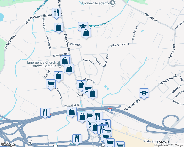 map of restaurants, bars, coffee shops, grocery stores, and more near 276 Winifred Drive in Totowa