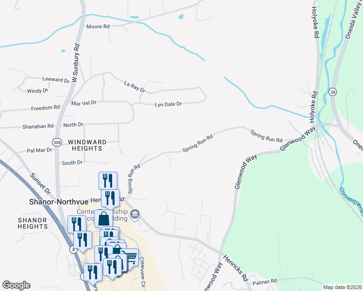 map of restaurants, bars, coffee shops, grocery stores, and more near 158 Spring Run Road in Butler