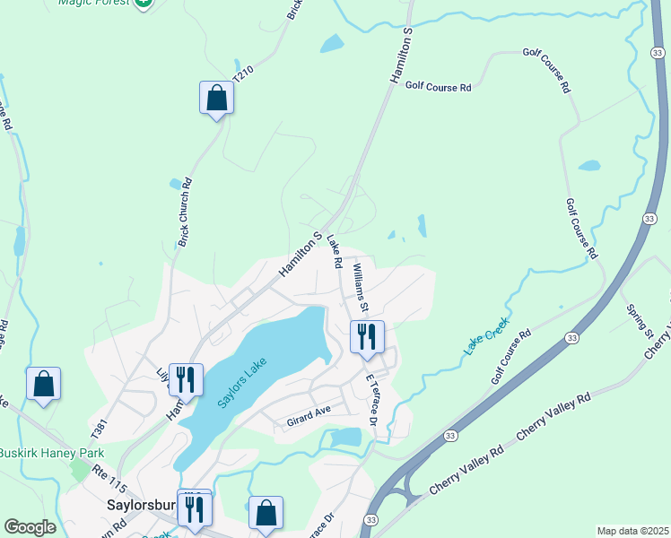 map of restaurants, bars, coffee shops, grocery stores, and more near 295 Lake Road in Saylorsburg