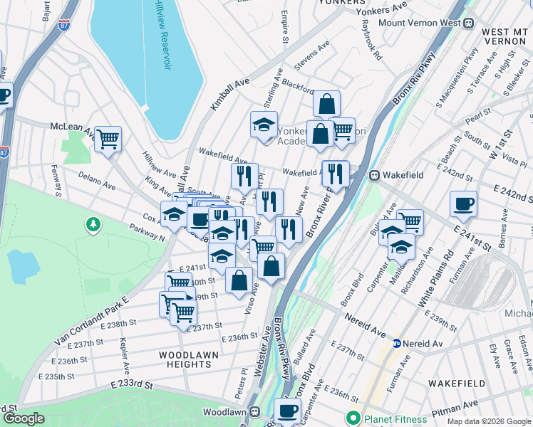 map of restaurants, bars, coffee shops, grocery stores, and more near 95 1st Street in Yonkers