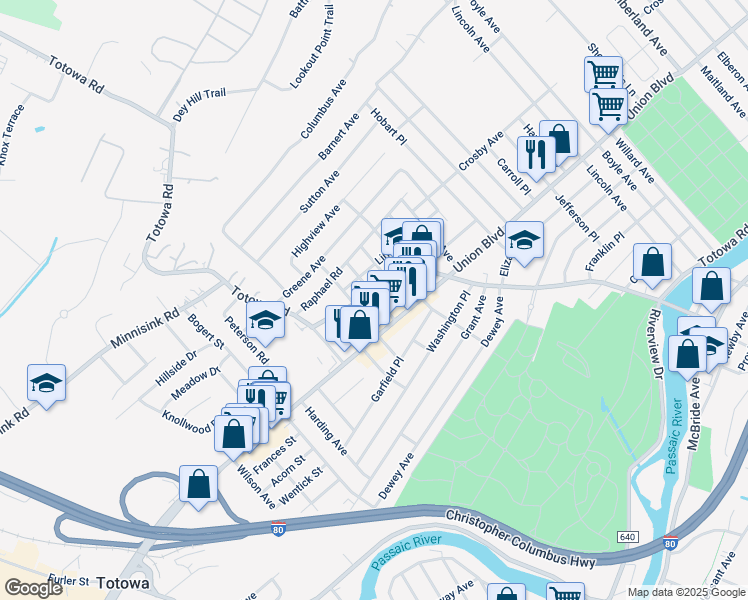 map of restaurants, bars, coffee shops, grocery stores, and more near 437 Totowa Road in Totowa