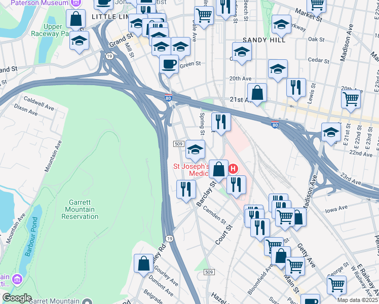 map of restaurants, bars, coffee shops, grocery stores, and more near 8 Chadwick Street in Paterson