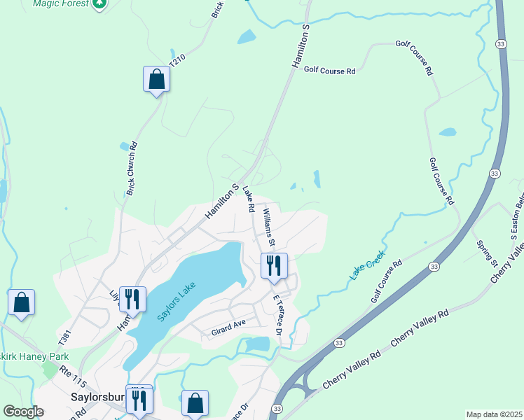 map of restaurants, bars, coffee shops, grocery stores, and more near 604 Williams Street in Saylorsburg