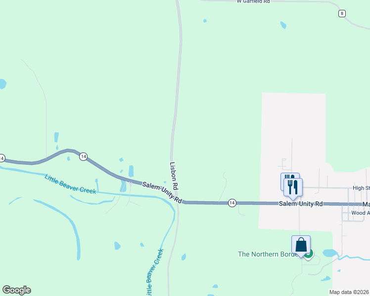 map of restaurants, bars, coffee shops, grocery stores, and more near 14681 Lisbon Road in Salem