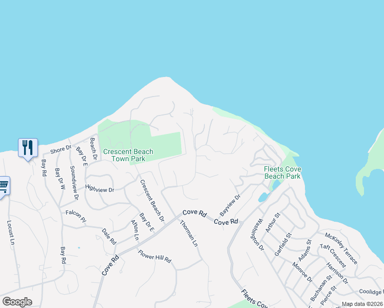 map of restaurants, bars, coffee shops, grocery stores, and more near 105 East Neck Road in Huntington