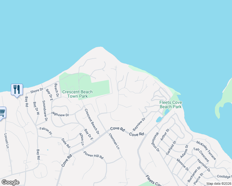 map of restaurants, bars, coffee shops, grocery stores, and more near 105 East Neck Road in Huntington