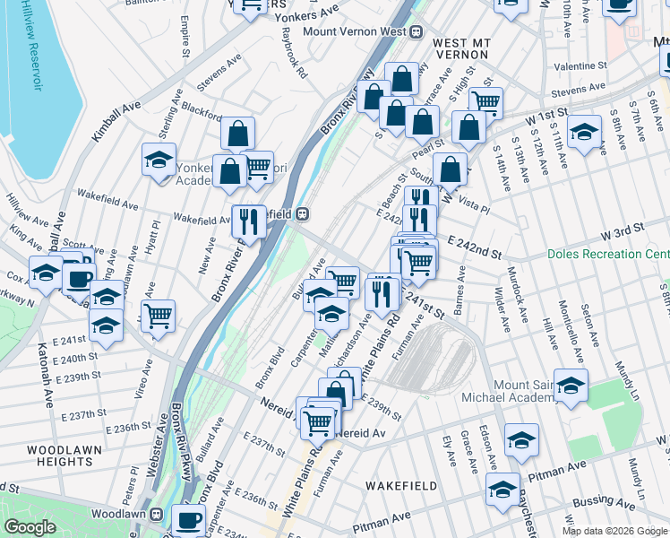 map of restaurants, bars, coffee shops, grocery stores, and more near 4649 Bronx Boulevard in Bronx