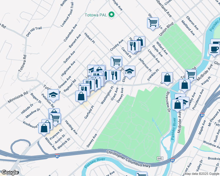 map of restaurants, bars, coffee shops, grocery stores, and more near in Totowa