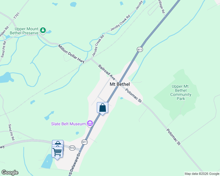 map of restaurants, bars, coffee shops, grocery stores, and more near 2474 North Delaware Drive in Mount Bethel