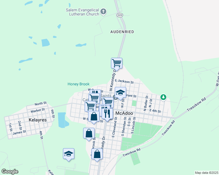 map of restaurants, bars, coffee shops, grocery stores, and more near 120 North Kennedy Drive in McAdoo