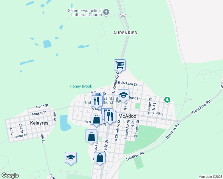 map of restaurants, bars, coffee shops, grocery stores, and more near 120 North Kennedy Drive in McAdoo
