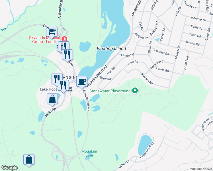 map of restaurants, bars, coffee shops, grocery stores, and more near 8 Reed Road in Roxbury Township
