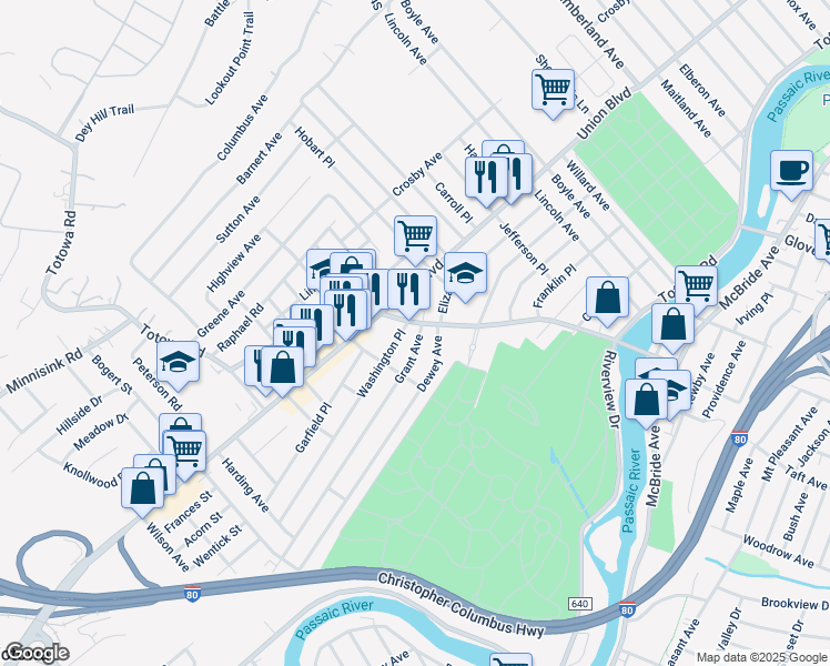 map of restaurants, bars, coffee shops, grocery stores, and more near in Totowa