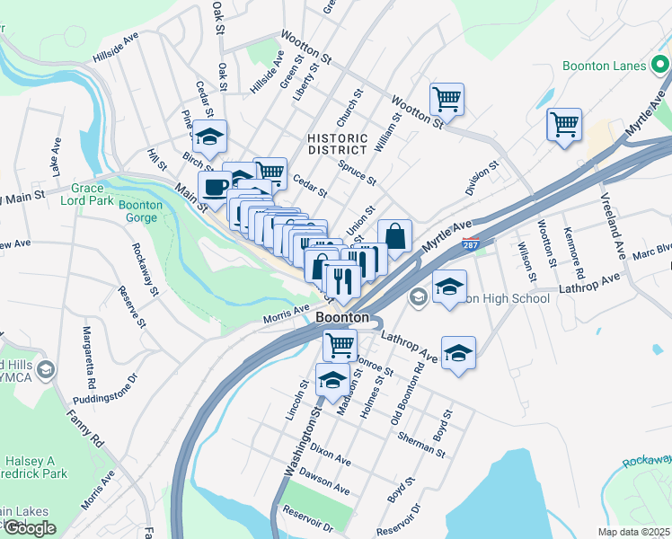 map of restaurants, bars, coffee shops, grocery stores, and more near 120 Birch Street in Boonton