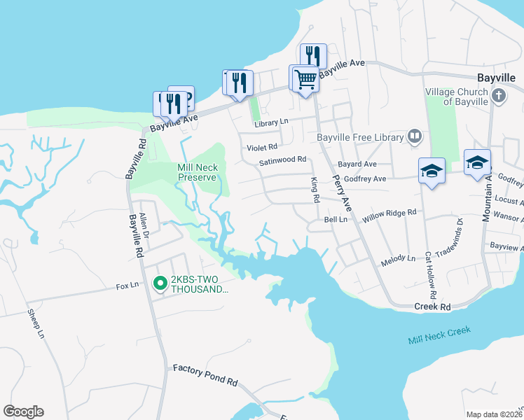 map of restaurants, bars, coffee shops, grocery stores, and more near 14 Summitview Drive in Bayville