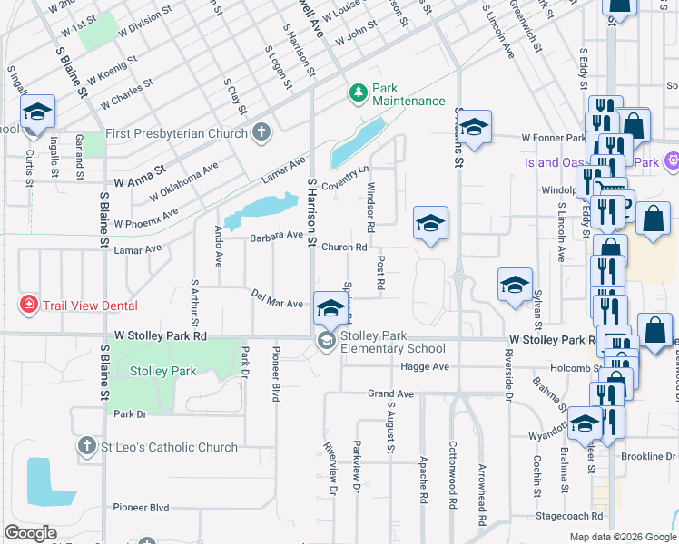 map of restaurants, bars, coffee shops, grocery stores, and more near 1601-1805 Spring Road in Grand Island