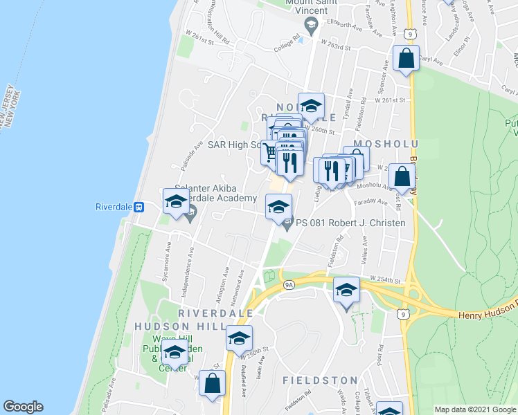 map of restaurants, bars, coffee shops, grocery stores, and more near in The Bronx