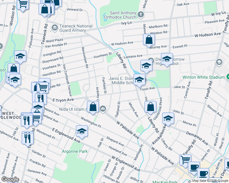 map of restaurants, bars, coffee shops, grocery stores, and more near 78 Belmont Street in Englewood