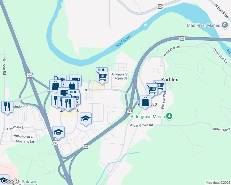 map of restaurants, bars, coffee shops, grocery stores, and more near in Arcata