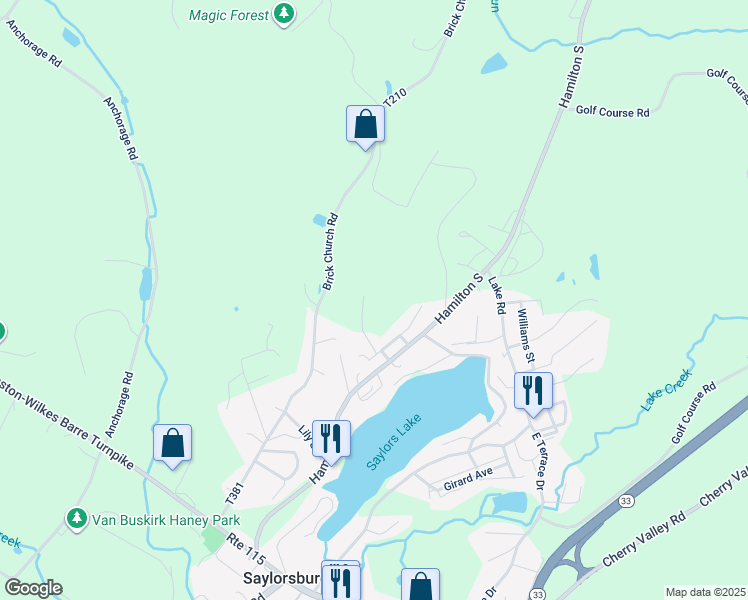 map of restaurants, bars, coffee shops, grocery stores, and more near 428 Loer Lane in Saylorsburg