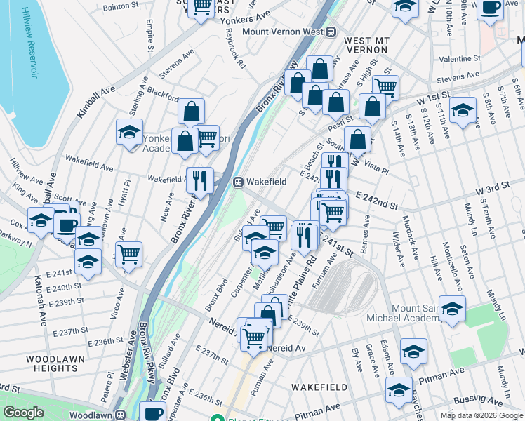 map of restaurants, bars, coffee shops, grocery stores, and more near 4649 Bronx Boulevard in Bronx
